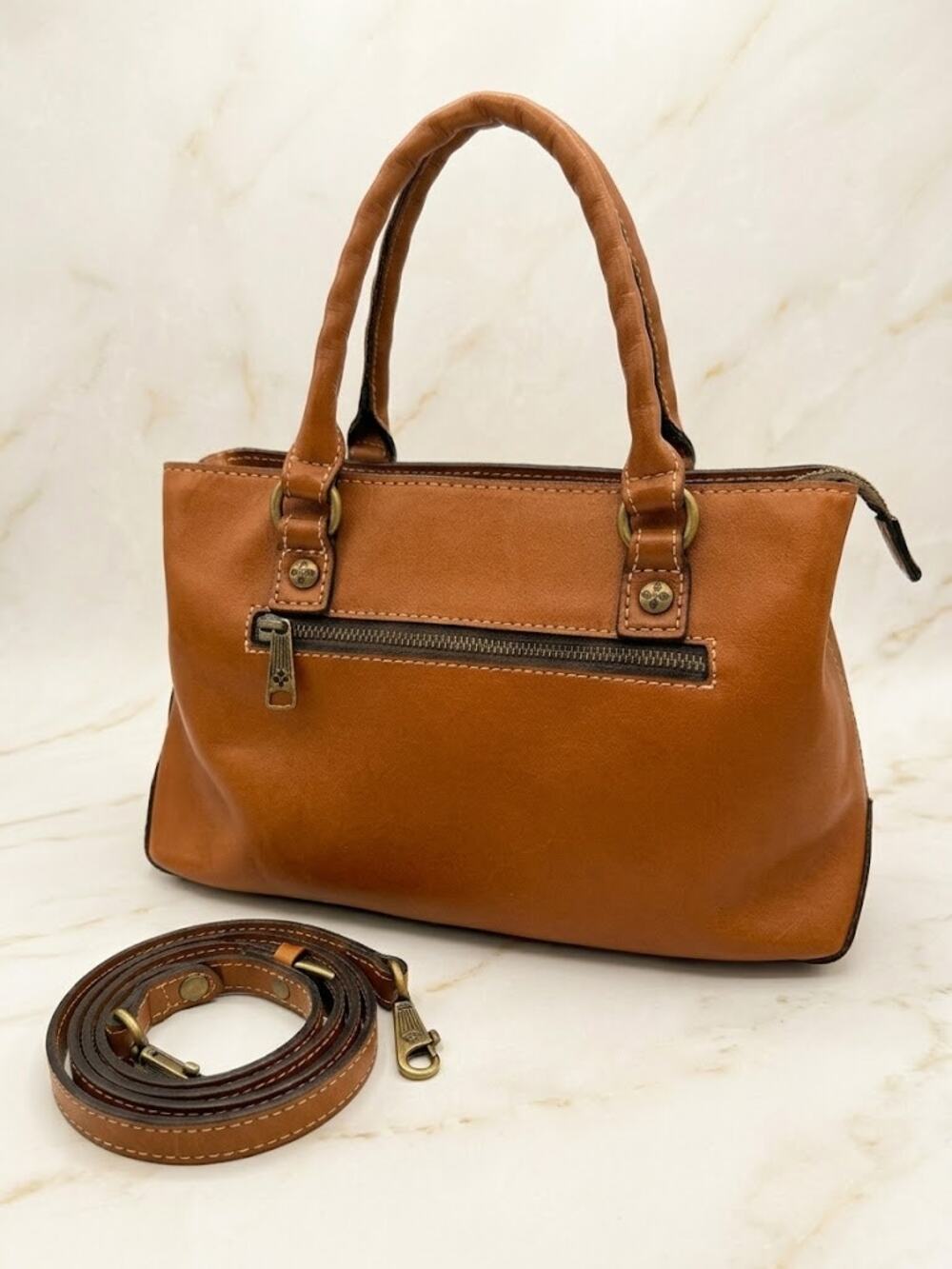 Patricia Nash Angela Heritage Collection Leather Satchel Crossbody Tan